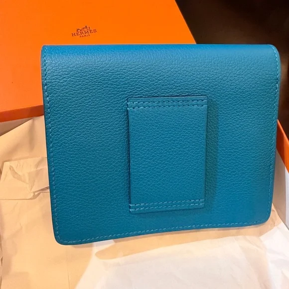 Hermes Blue Leather Roulis Compact Wallet with Silver Hardware - Picture 2 of 11